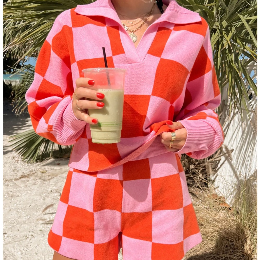 Starfit Checkered Knit Sweater Set